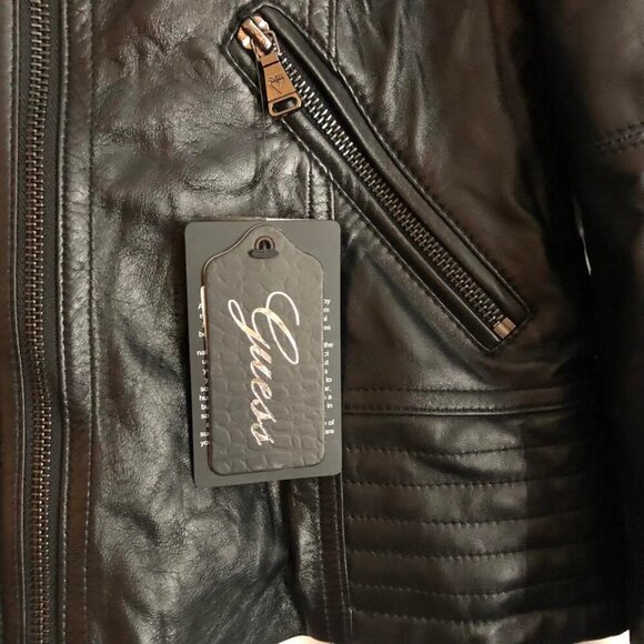 NWT GUESS Genuine Leather Moto Biker Jacket XL MSRP $550 - Picture 3 of 8